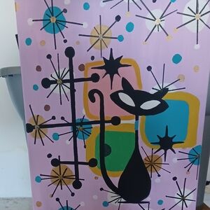 Original Acrylic Retro Cat Art on Pink Canvas